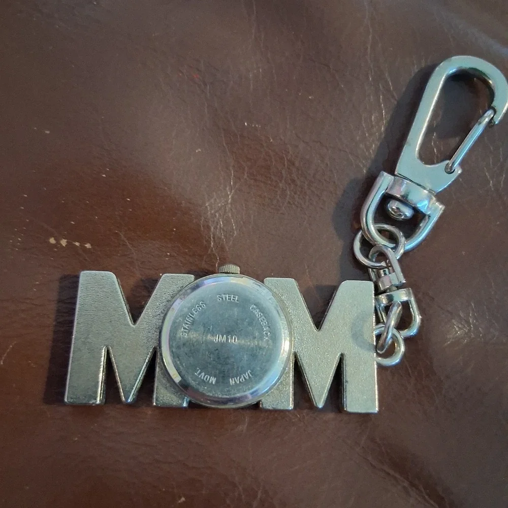 MOM Silver Tone Watch Pendant Keychain Fob Bag Charm Untested